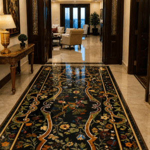 Luxury Nature-Inspired Marble Inlay Wall Tile Collection (Floral & Artistic Stone Surface Designs)